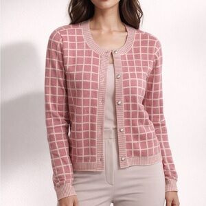 CYRUS | pink cardigan sweater pearl buttons small rayon nylon preppy office